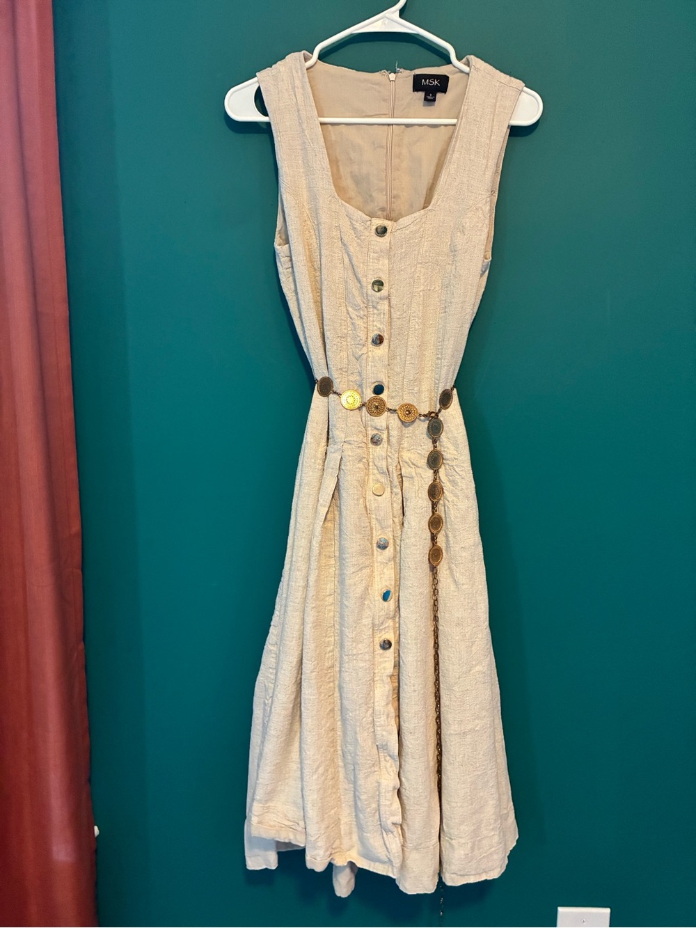 MSK Cream Button-Front Sleeveless Midi Dress